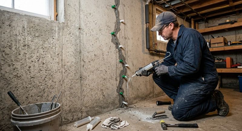 Cracked Basement Floor Repair in Branford, CT