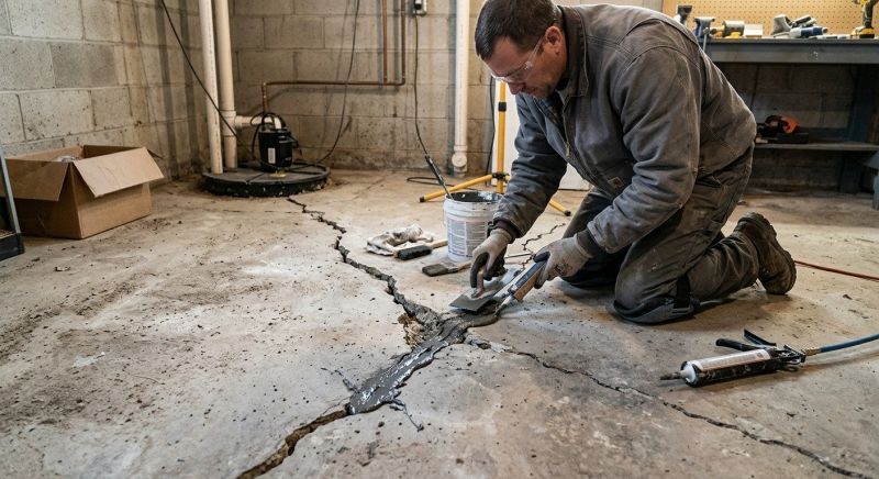 Cracked Basement Floor Repair in Branford, CT