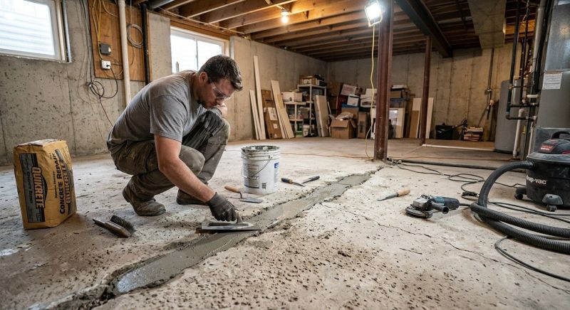 Cracked Basement Floor Repair in Branford, CT
